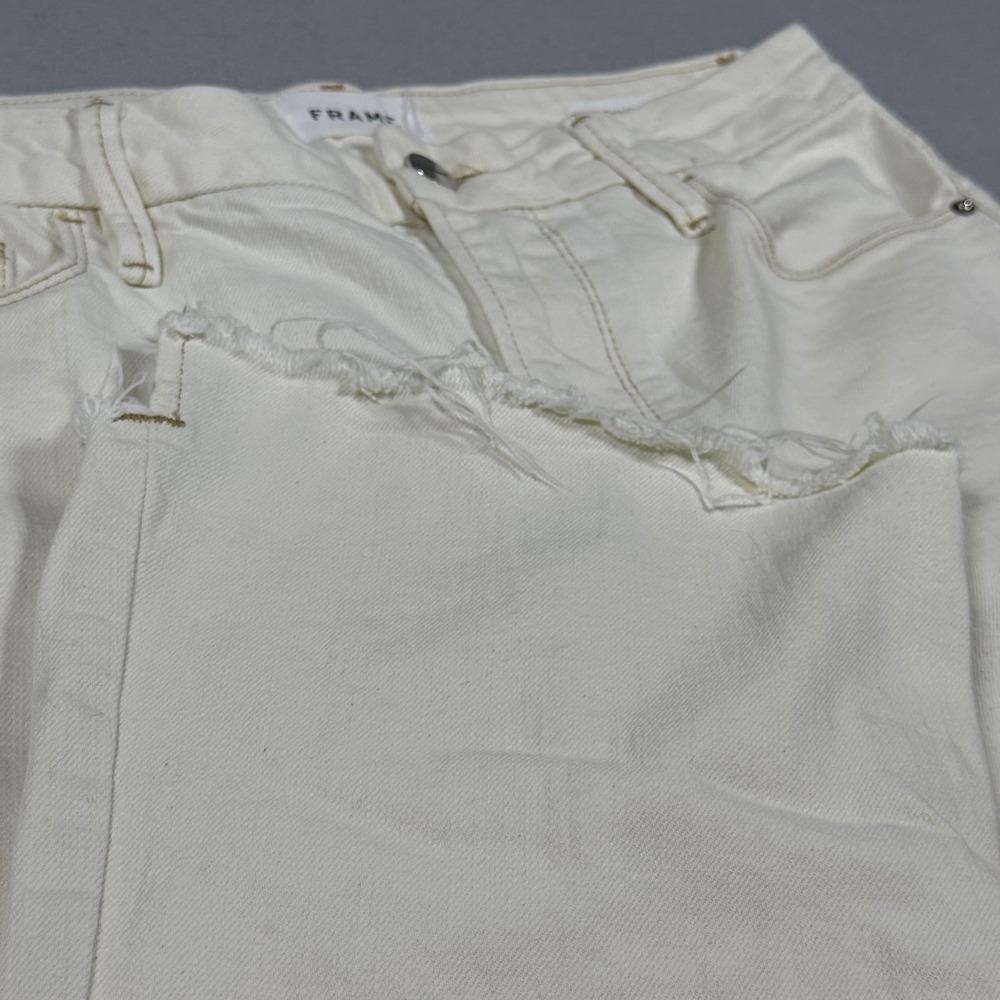 FRAME Le Crop Mini Boot Jeans Au Natural Chew Raw Hem Off White Cream 28